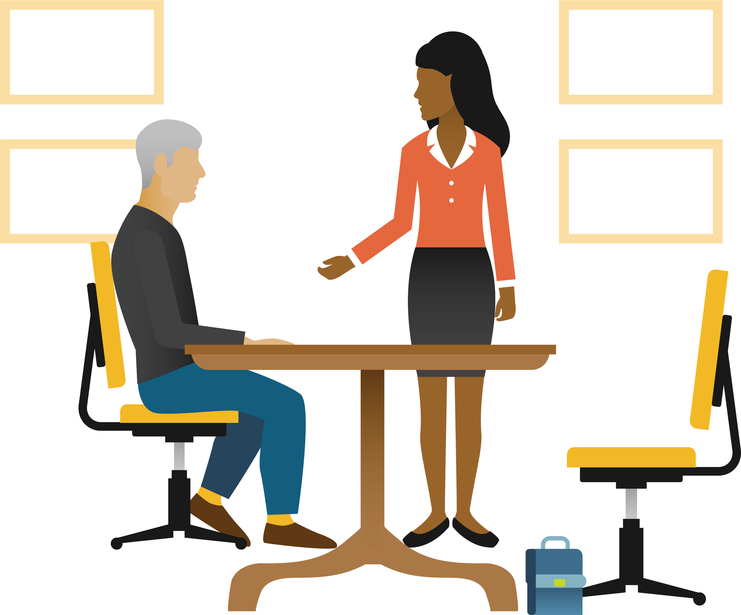Standing lady and sitting guy