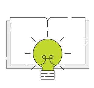 Illustration of green lightbulb in front of notebook