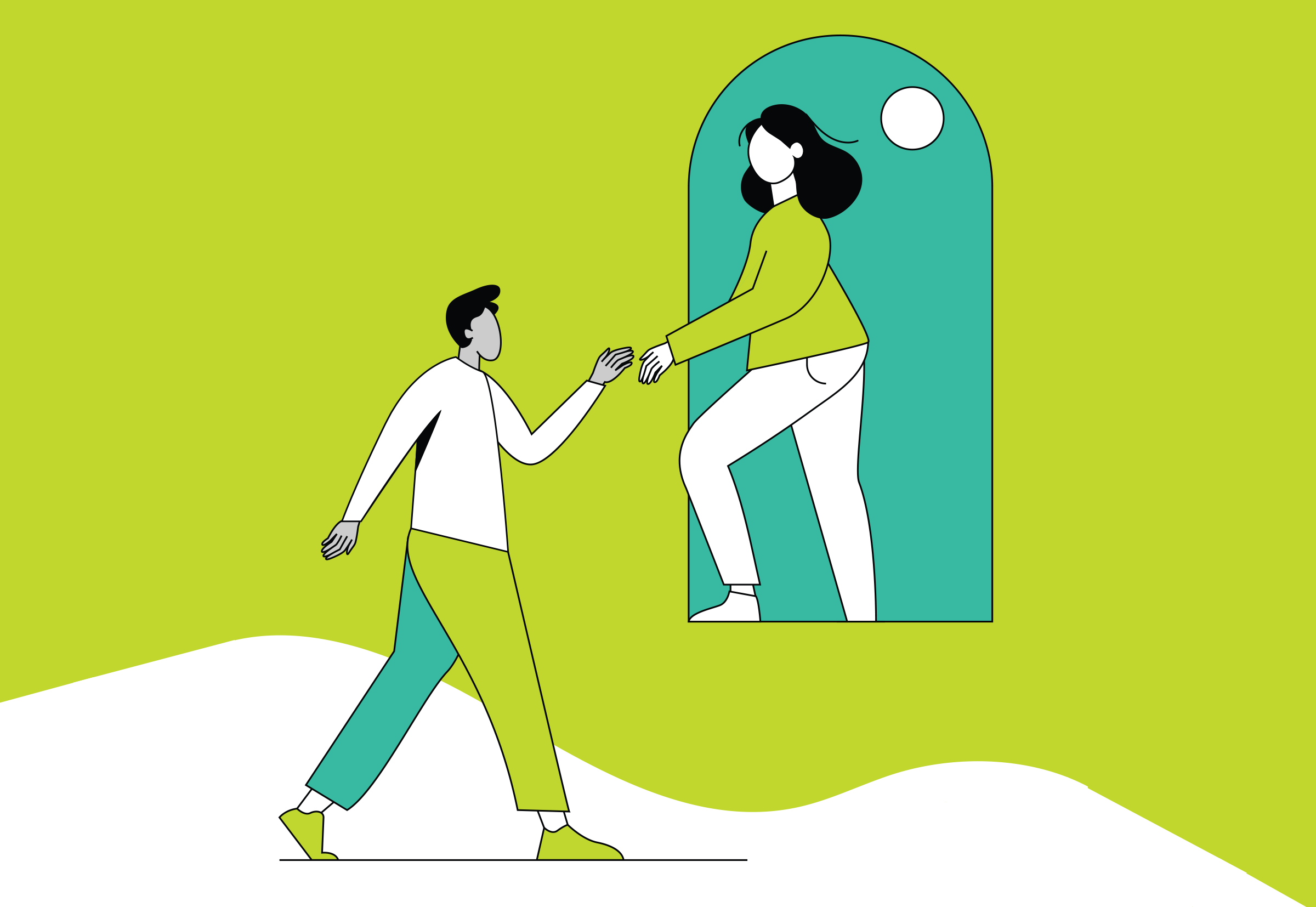 Illustration of two people in a doorway